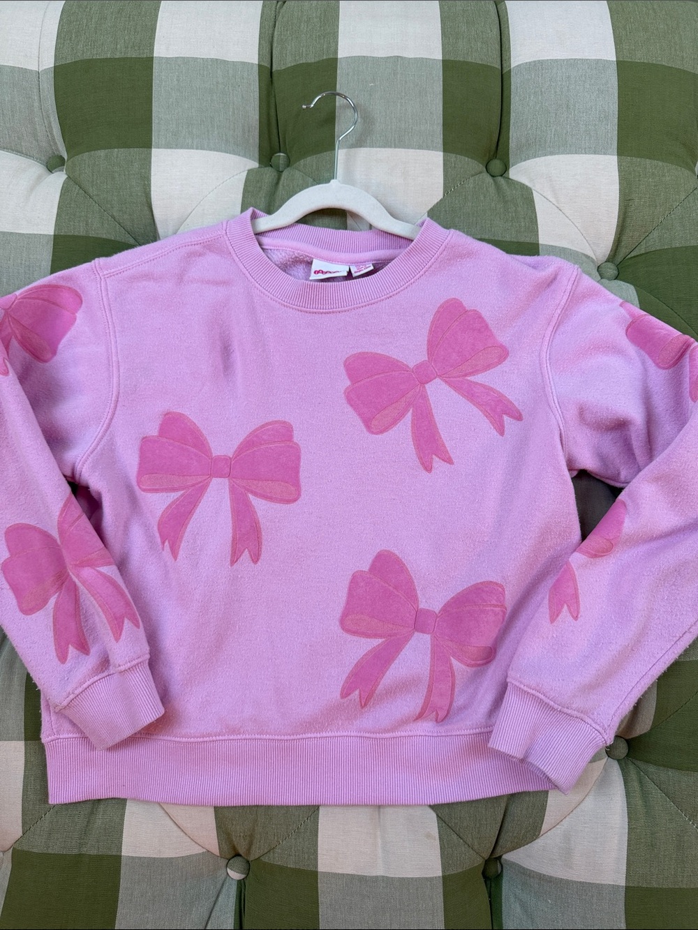 Girls' Iscream L 10-12 Pink Bow Print Crewneck Sweatshirt